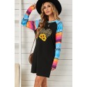 Sunflower Leopard Print Striped Long Sleeve Shift Mini Dress