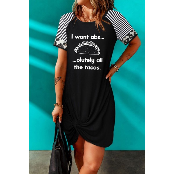 Black I Want Abs Funny Food Lover Graphic T Shirt Dress