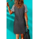 Gray Dallas Texas Letter Print Twist Striped Short Sleeve Mini Dress