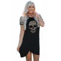 Black Leopard Ghost Graphic Mixed Print Sleeve T Shirt Dress with Twist