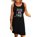 Black Lets Do This Ice Hockey Print Sleeveless T Shirt Dress