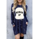 Blue WOMAN UP Bleached Tie-dye Long Sleeve Dress