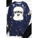 Blue WOMAN UP Bleached Tie-dye Long Sleeve Dress