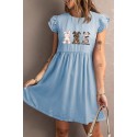 Sky Blue Easter Day Animal Print Ruffle Sleeve Mini Dress