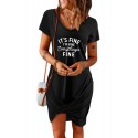 Black Letters Print Twist Hemline T-shirt Dress