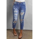 Leopard Patchwork Mid Waist Slim-fit Ripped Boyfriend Jeans