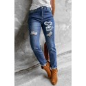 Blue Distressed Coffee Print Skinny Jeans