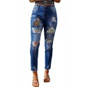 Blue Casual Leopard Animal Print Ripped Jeans