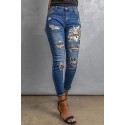 Easter Leopard Bunny Print Patchwork Distressed Skinny Jeans