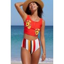 Sunflower Striped Print High Waist Tankini Swimwear