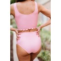 Pink Colorful Heart Shaped Scalloped High Waist Bikini Swimwear