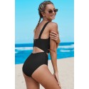 Black Baseball Heart Print Cut-out Criss Cross One-piece Swimwear