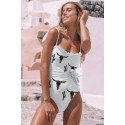 White Western Graphic Print Frilled Lace-up One-piece Swimwear