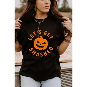 Black LET'S GET SMASHED Halloween Pumpkin Face Graphic Tee