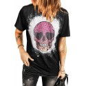 Black Leopard Skull Print Short Sleeve Graphic T Shirt