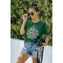 Green Casual Peace Logo Letter Print Graphic Tee