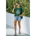 Green Casual Peace Logo Letter Print Graphic Tee