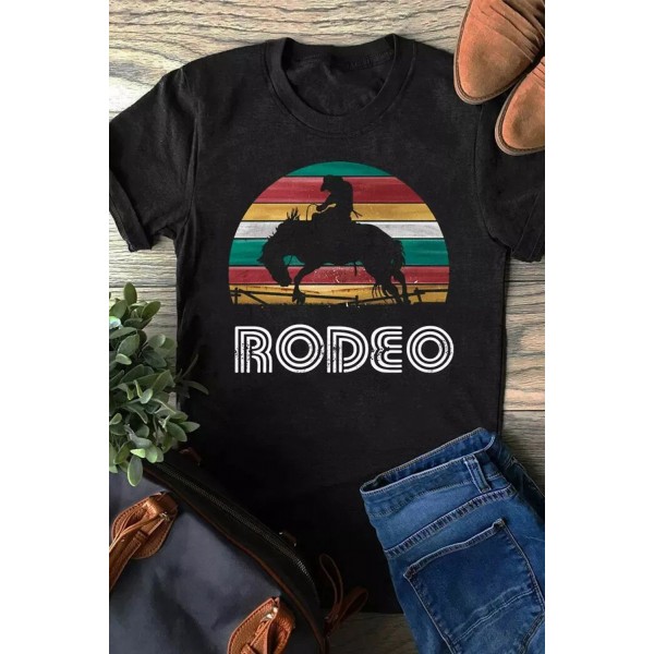 Black Rodeo Graphic Print Short Sleeve Graphic Tee