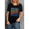 Black Full Of Basketball Multicolor Print T Shirt