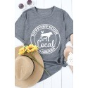 Gray Local Letter Animal Print Short Sleeve Graphic Tee