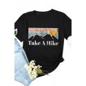 Black Take A Hike Graphic Printed Short Sleeve Top