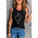 Black Casual Portrait Graffiti Print Graphic Tank Top